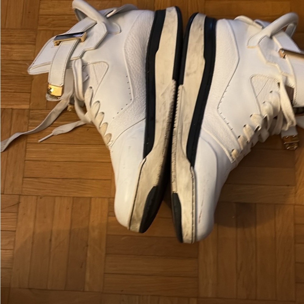 Buscemi White High-Top Sneakers with Black Sole and Gold Hardware